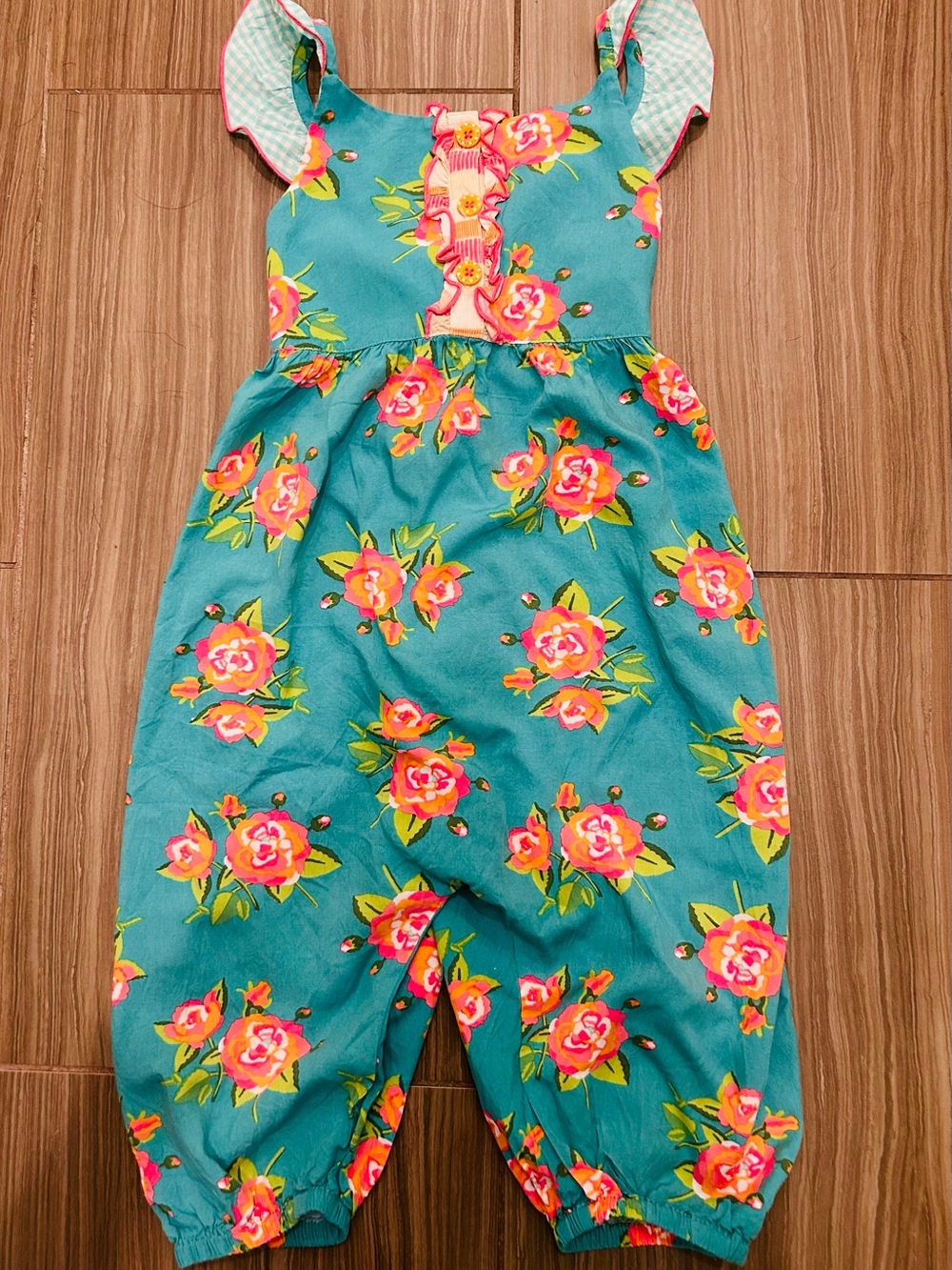 Matilda Jane Teal Floral Ruffle Strap Romper